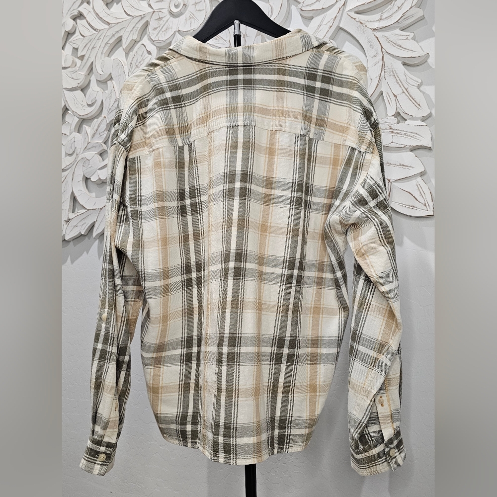 L.L. Bean Plaid Beige/Green Hemp/Cotton Loose Fit Pullover Women's Sz Large NWT - Picture 3 of 9